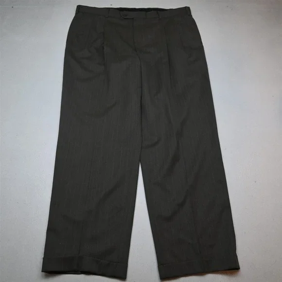 Vtg USA Made 48R 40x32 Tan Brown Striped Wool Mens Jacket Pants Suit